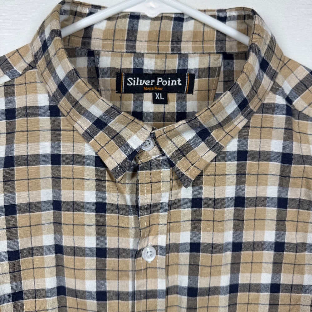 Mens Silver Point Plaid Button Down Short Sleeve Shirt XL‎ Casual